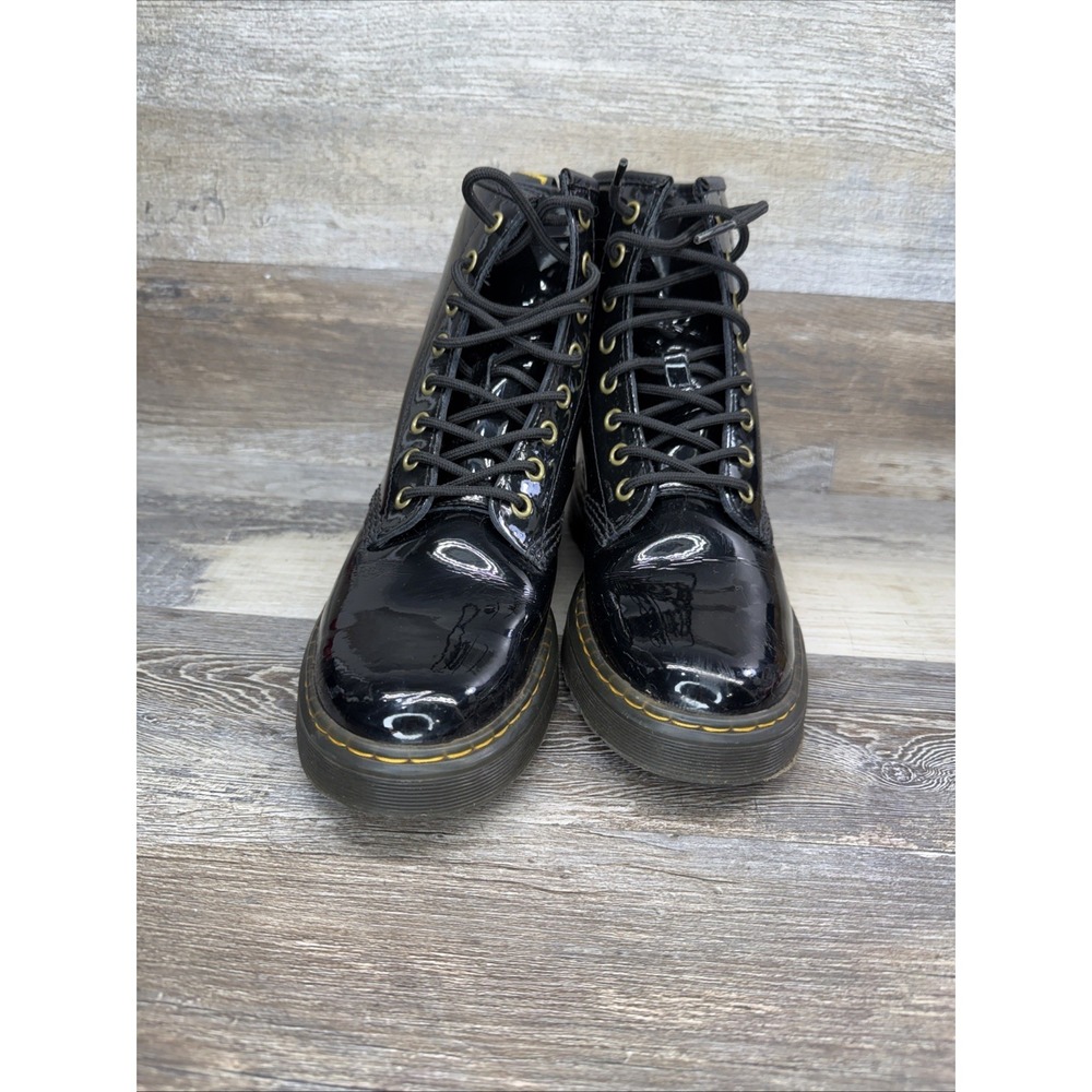 Dr Martens Womens Boots 8 Zavala Black Patent Leather Lace Up Combat - Picture 5 of 12